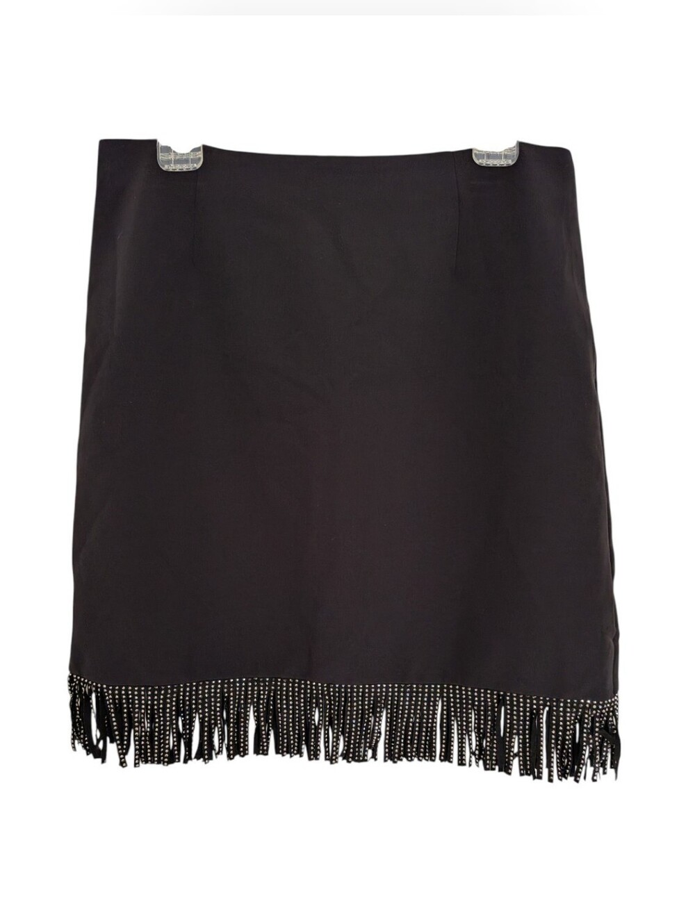 Black Miniskirt With Sequin Fringe Trim
